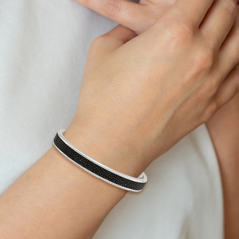 Stainless Steel Polished Genuine Stingray Bangle 7.25 inches