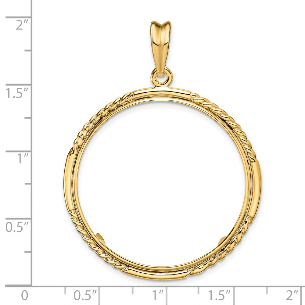Wideband Distinguished Coin Jewelry 14k Polished Quadruple Twist and Bright 32.0mm Prong Coin Bezel Pendant