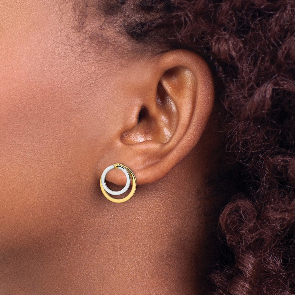 14k Two-tone Circle Front and Back Post Earrings
