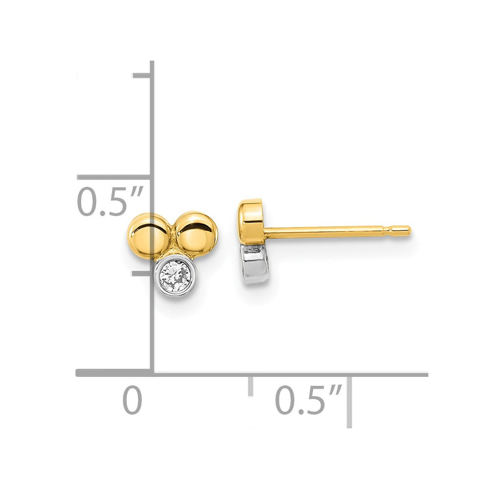 14K White Rhodium Polished CZ Three Circle Post Earrings