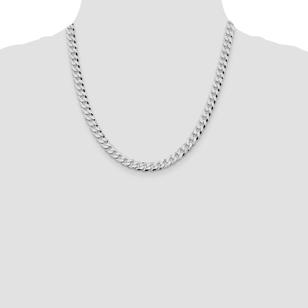 Sterling Silver Rhodium-plated 7mm Beveled Curb Chain 20 Inches