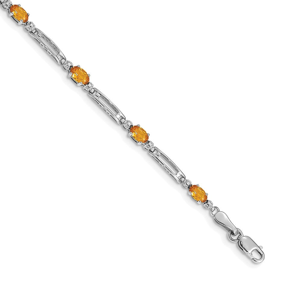 14k White Gold Diamond and Citrine Bracelet 7 inches