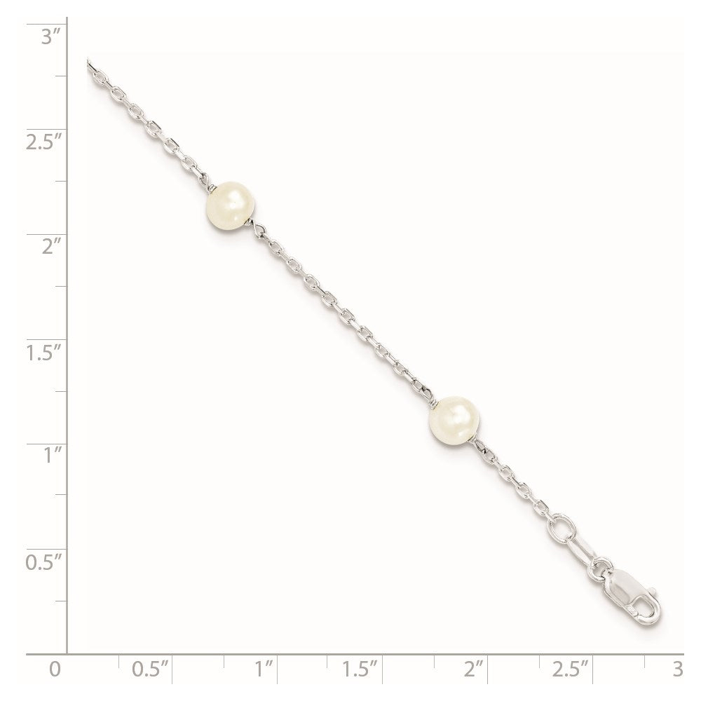Sterling Silver Rhodium-plated 5-6mm White Freshwater Cultured Pearl 3-Stations 7.5 inch Bracelet 7.5 inches