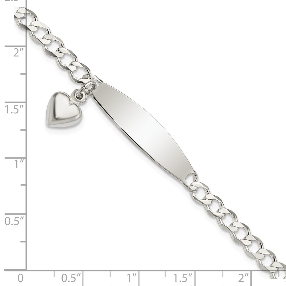 Sterling Silver Polished Curb Link ID Heart Dangle Bracelet 7.5 inches
