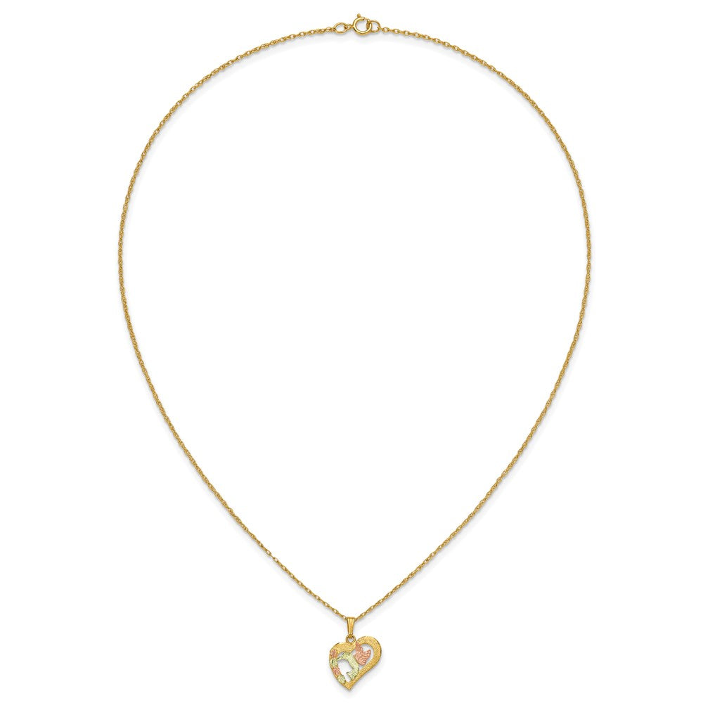 10k Tri-Color Black Hills Gold Hummingbird in Heart Necklace