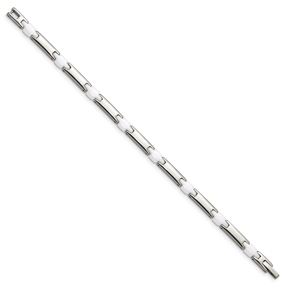 Stainless Steel Polished w/White Ceramic 7.5in Bracelet 7.25 inches