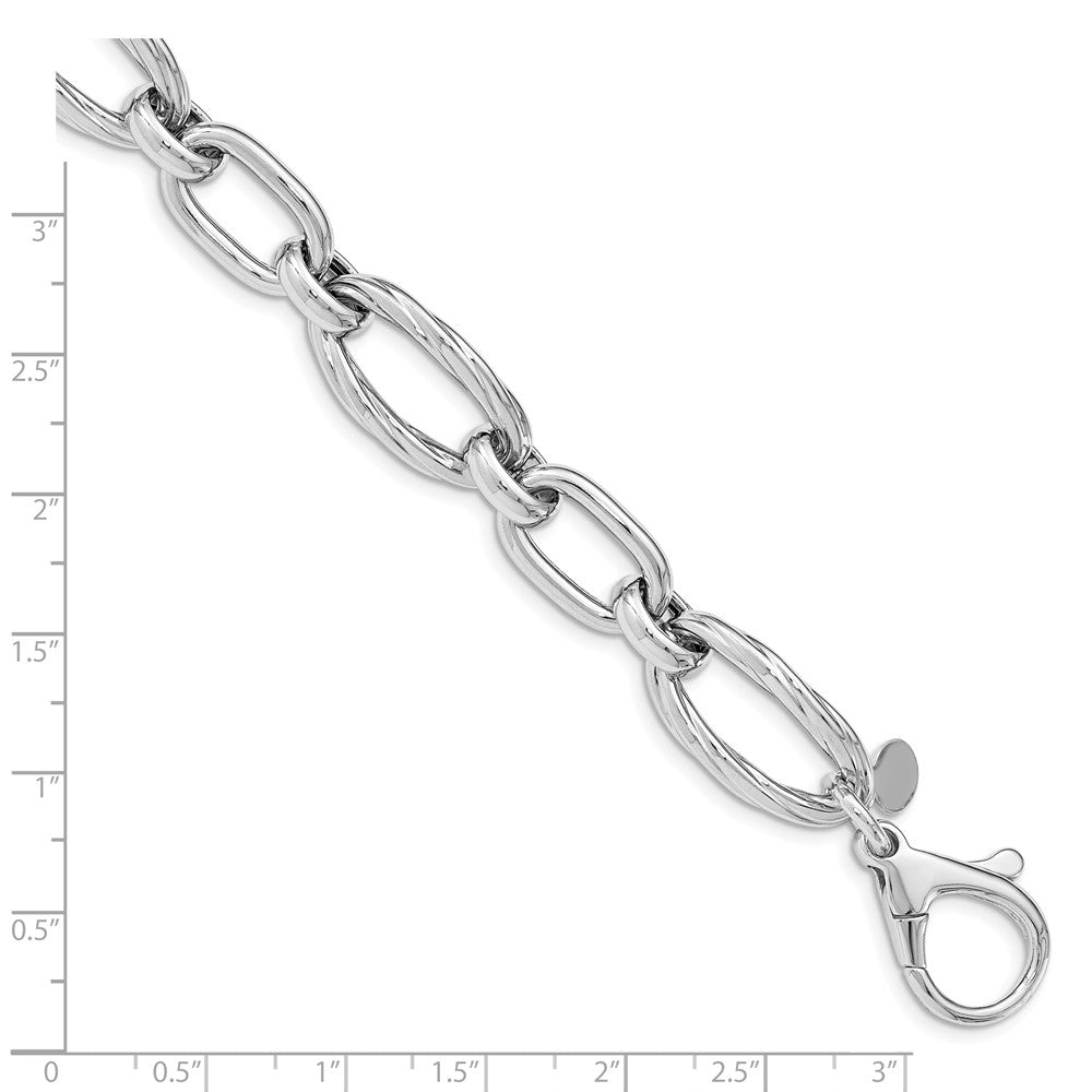 Sterling Silver Rhodium Plated Polished Link Bracelet 8 inches