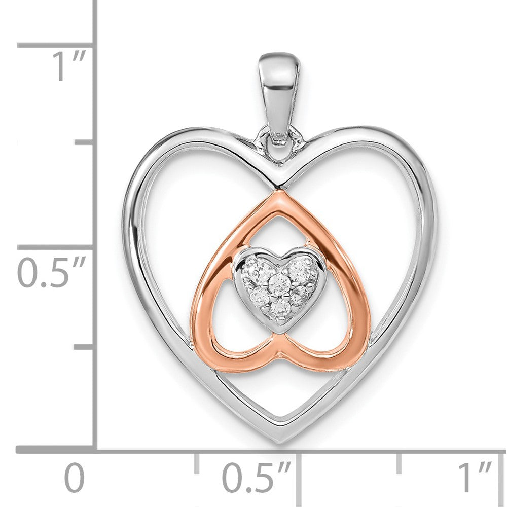 Sterling Silver and Rose-tone Diamond Heart Pendant