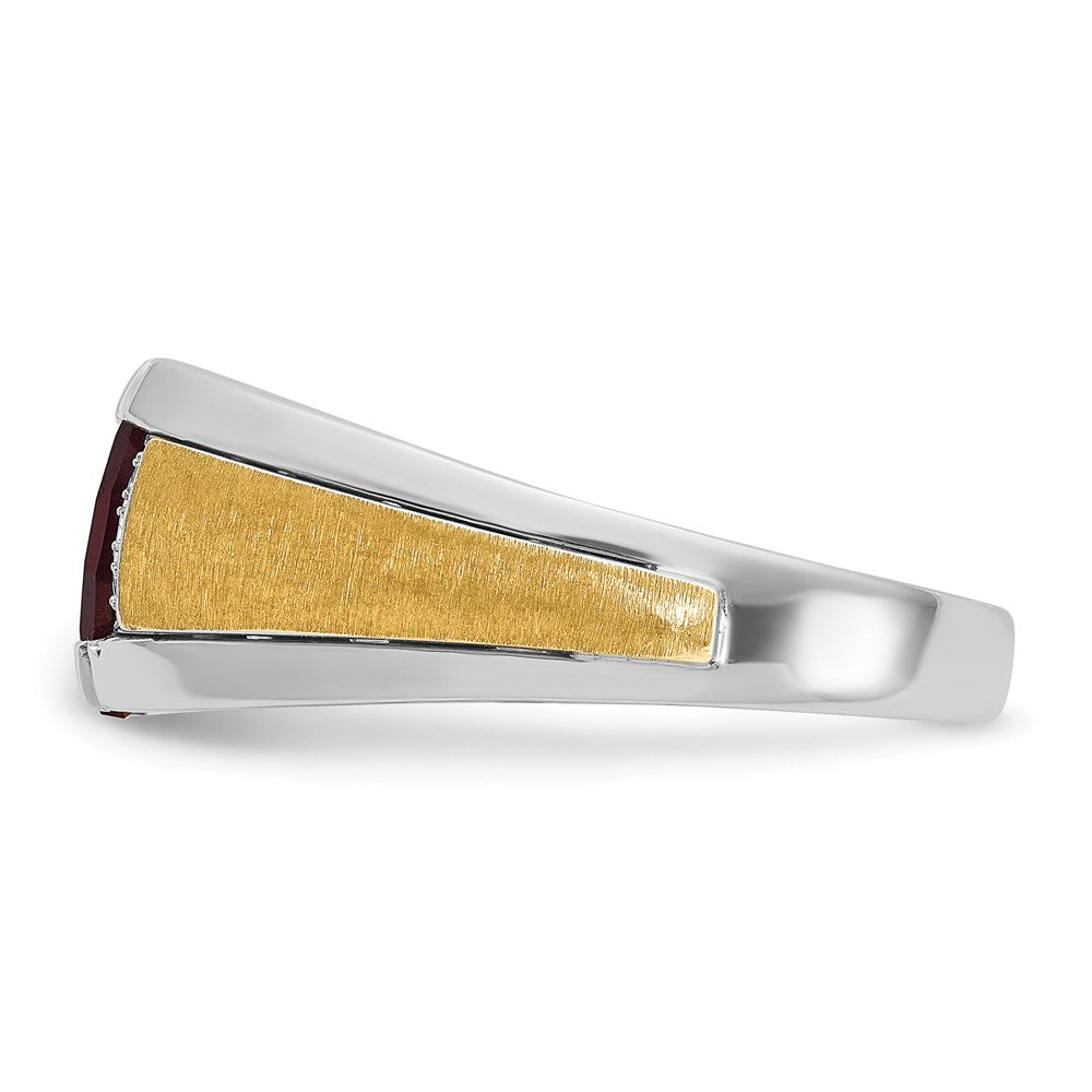 14k Two-tone IBGoodman Men's Satin Created Ruby and 1/20 carat Diamond Complete Ring