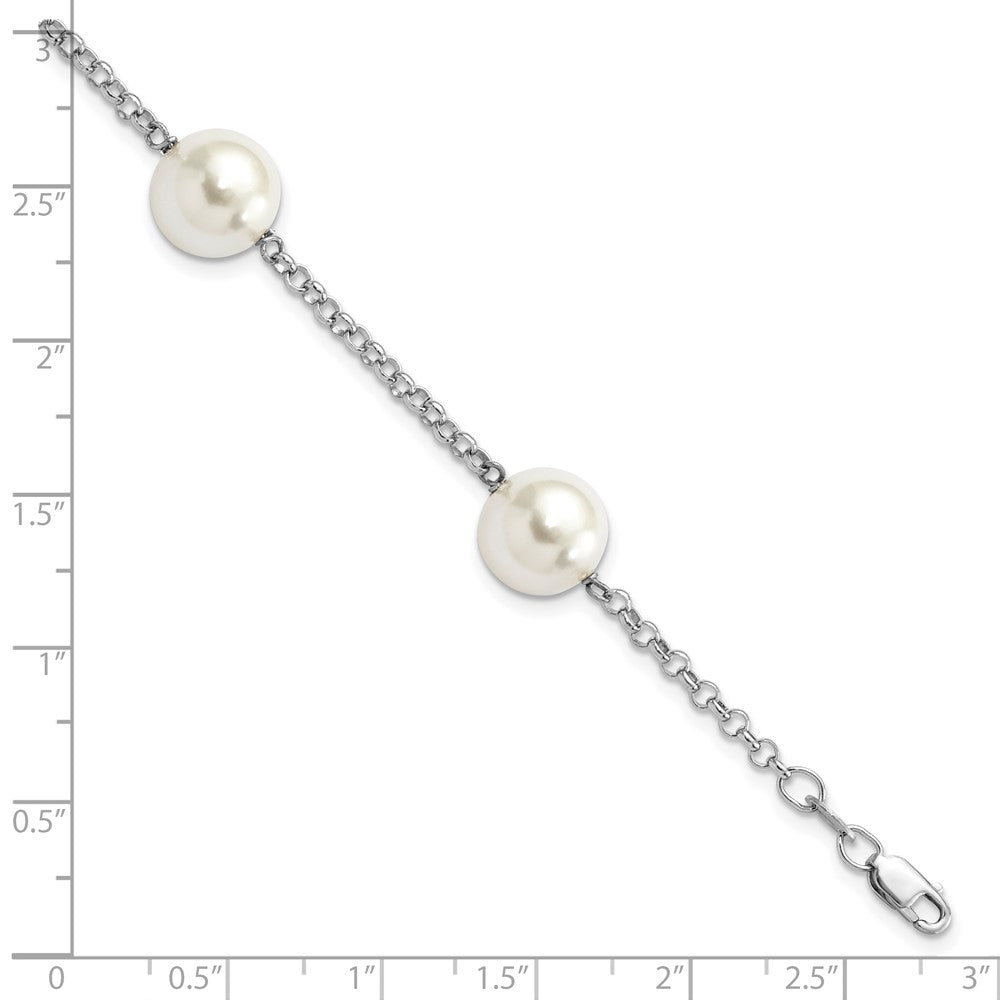 Majestik Sterling Silver Rhodium-plated 10-11mm White Imitation Shell Pearl Hand-knotted 4 Station Bracelet 7.5 inches