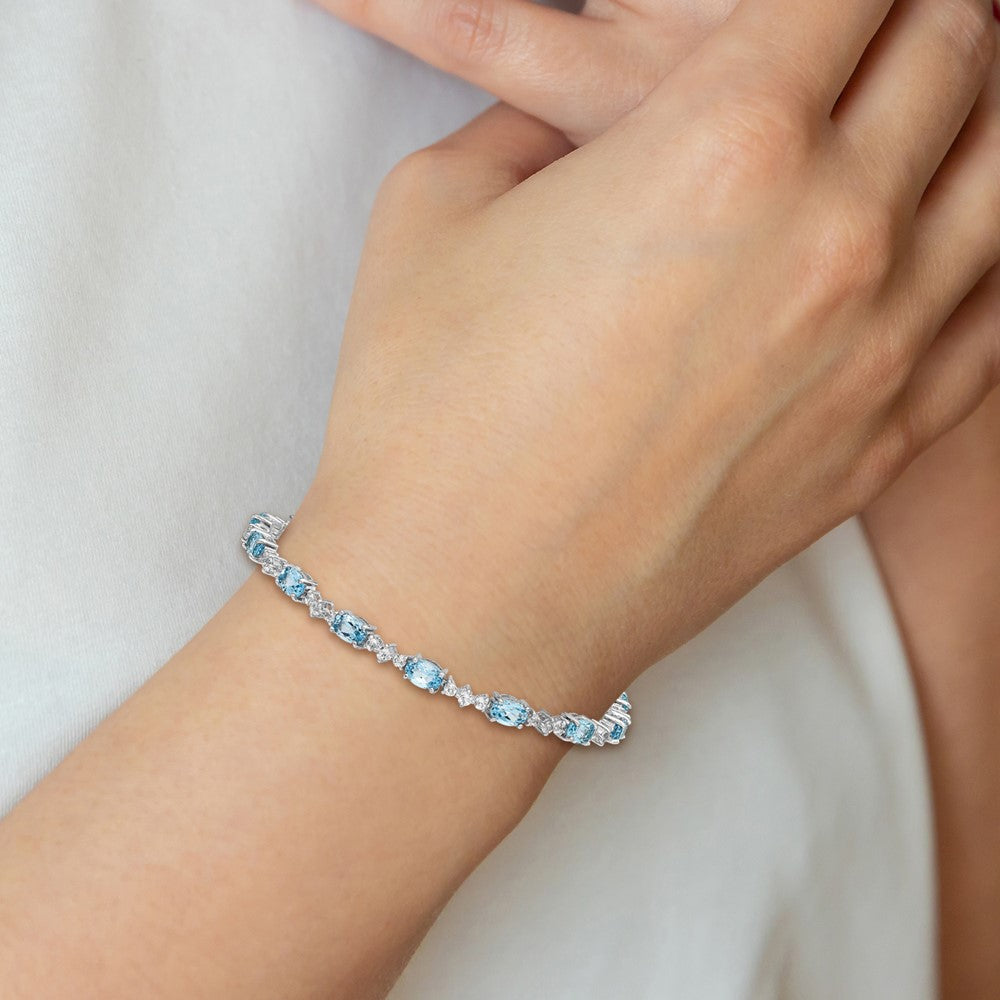 Sterling Silver Rhodium-plated Blue & White Topaz Bracelet 7 inches