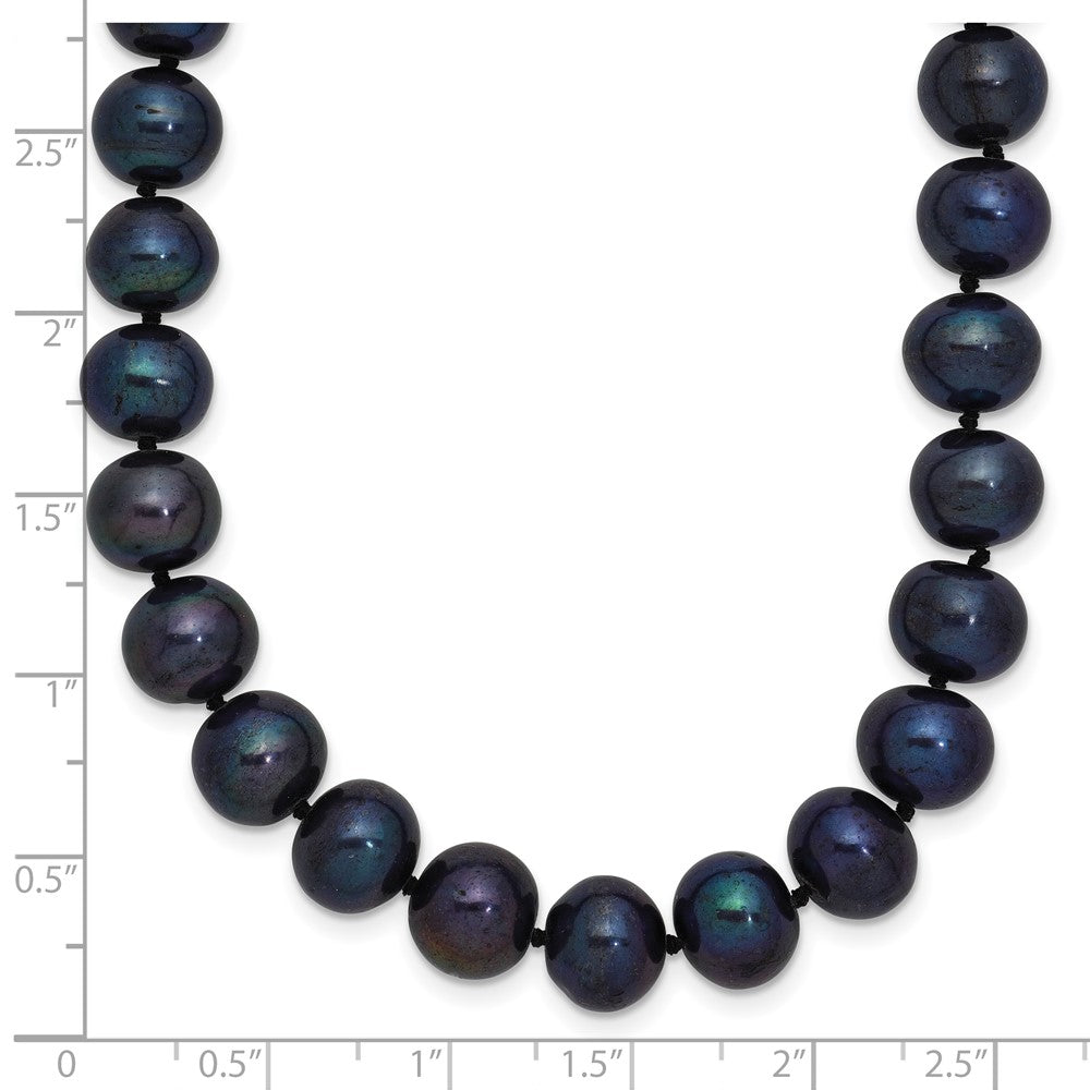 Sterling Silver Rhodium-plated 8-9mm Black Near-Round Freshwater Cultured Pearl 18 inch Necklace 18 Inches