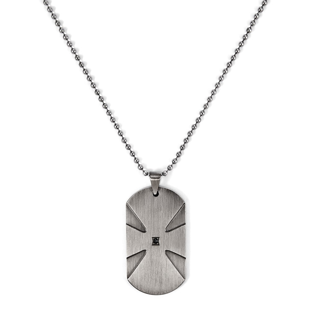 Stainless Steel 51 mmx 25 mm Dog Tag W/ .03 TCW Diamond on 2.4 mm Bead chai