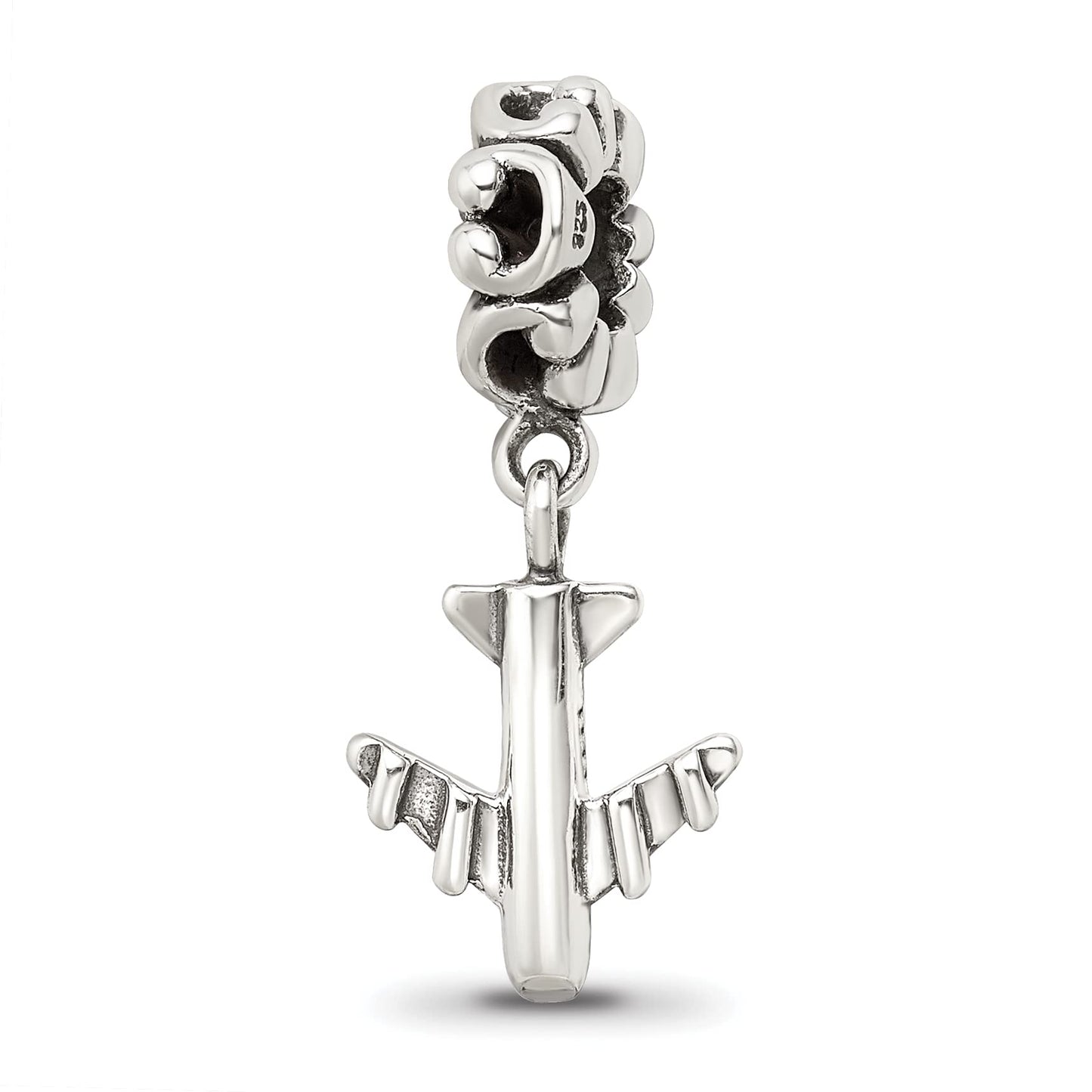 925 Sterling Silver Polished Oxidized Reflections Airplane Dangle Bead Charm 27.27x10.91mm Wide Pendant Necklace for Wom