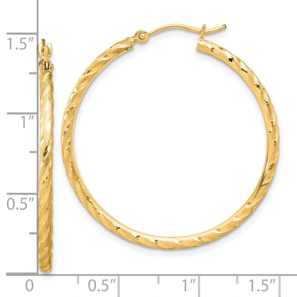 10k Polished and Satin D/C 2.00mm Hoop Earrings