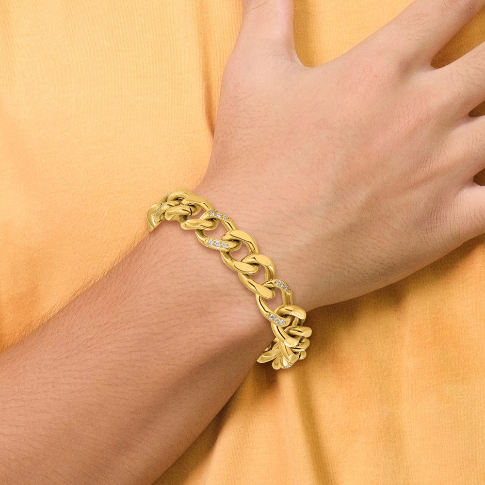 Stainless Steel Polished Yellow IP-plated w/CZ 8in Bracelet 8 inches