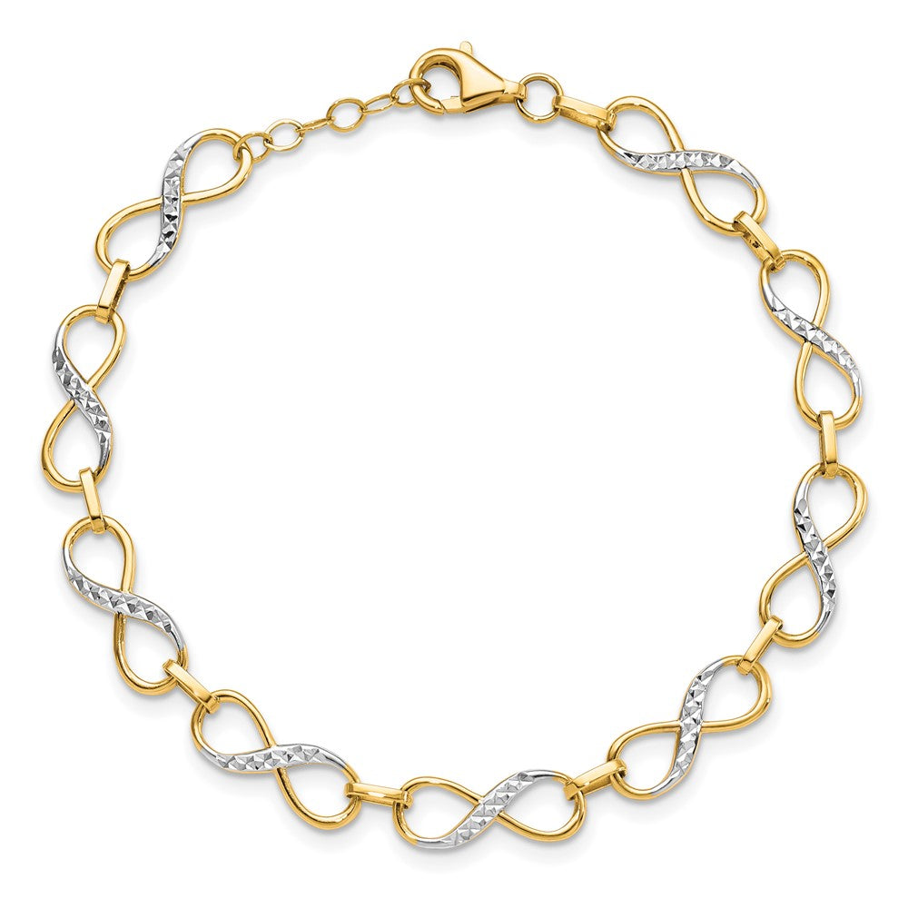 10K w/Rhodium D/C Infinity Fancy Bracelet 7.5 inches
