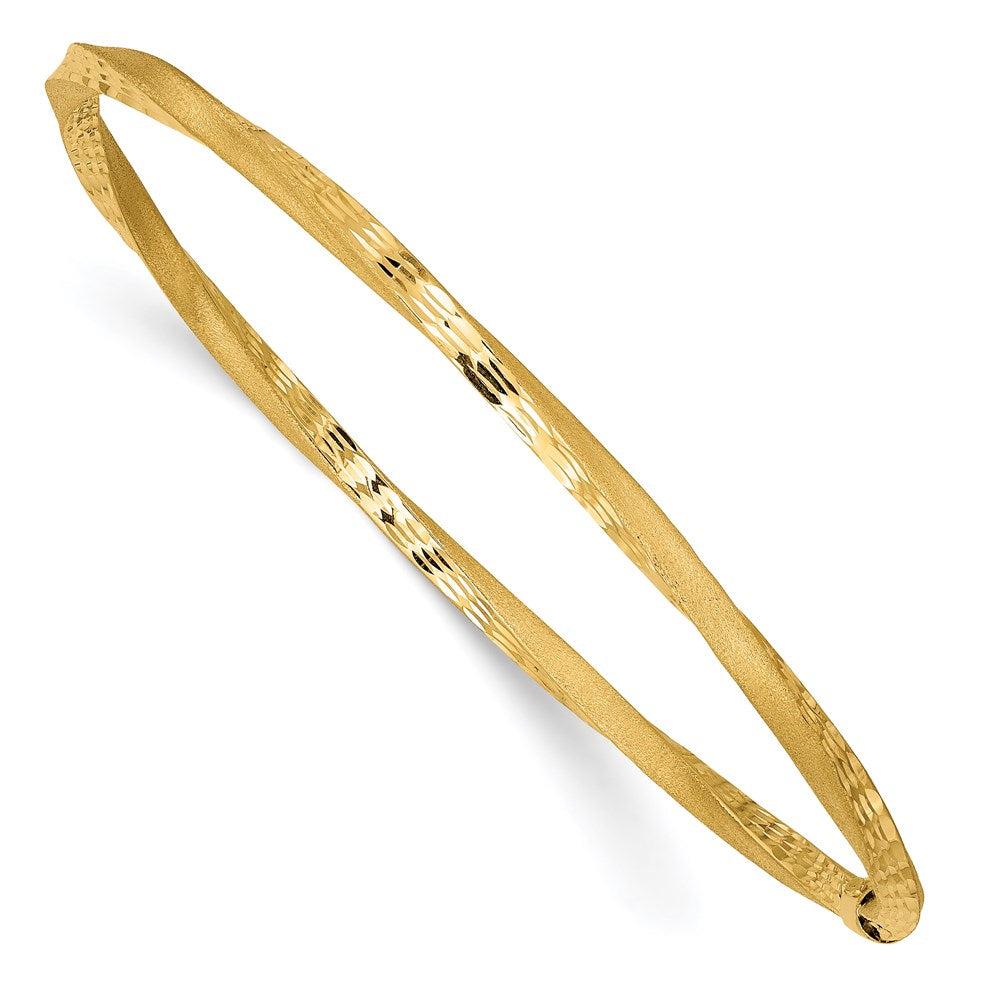 14k 3mm Satin Finish Diamond-cut Twist Slip-on Bangle 8 inches