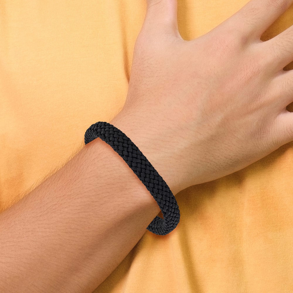 Chisel Stainless Steel Brushed and Polished Black Braided Nylon 8 inch Plus .5 inch Extension Bracelet 8 inches