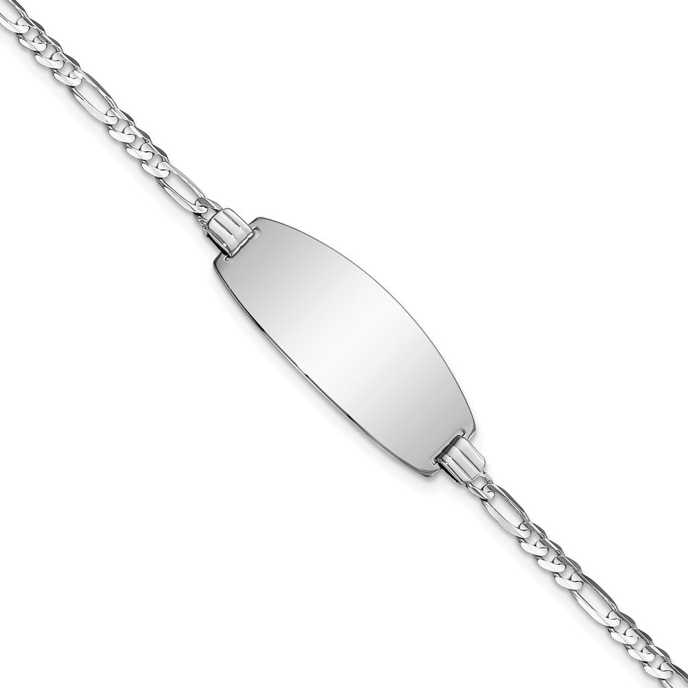 14k White Gold Oval Figaro ID Bracelet 7 inches