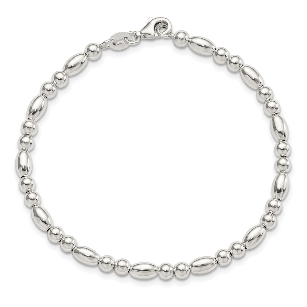 Sterling Silver Round and Oval Beaded Bracelet 7.5 inches