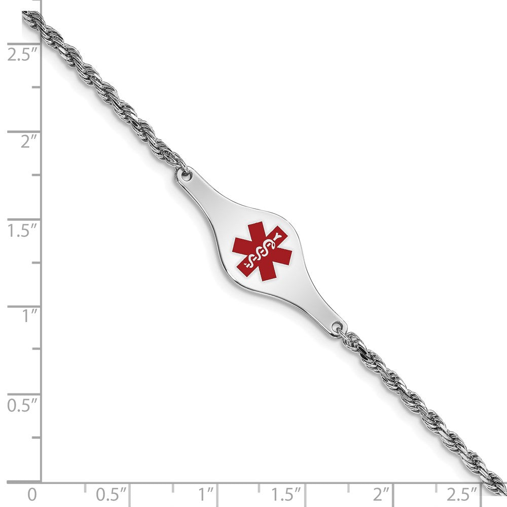 Sterling Silver Rhodium-plated Medical ID Rope Link Bracelet 7 inches