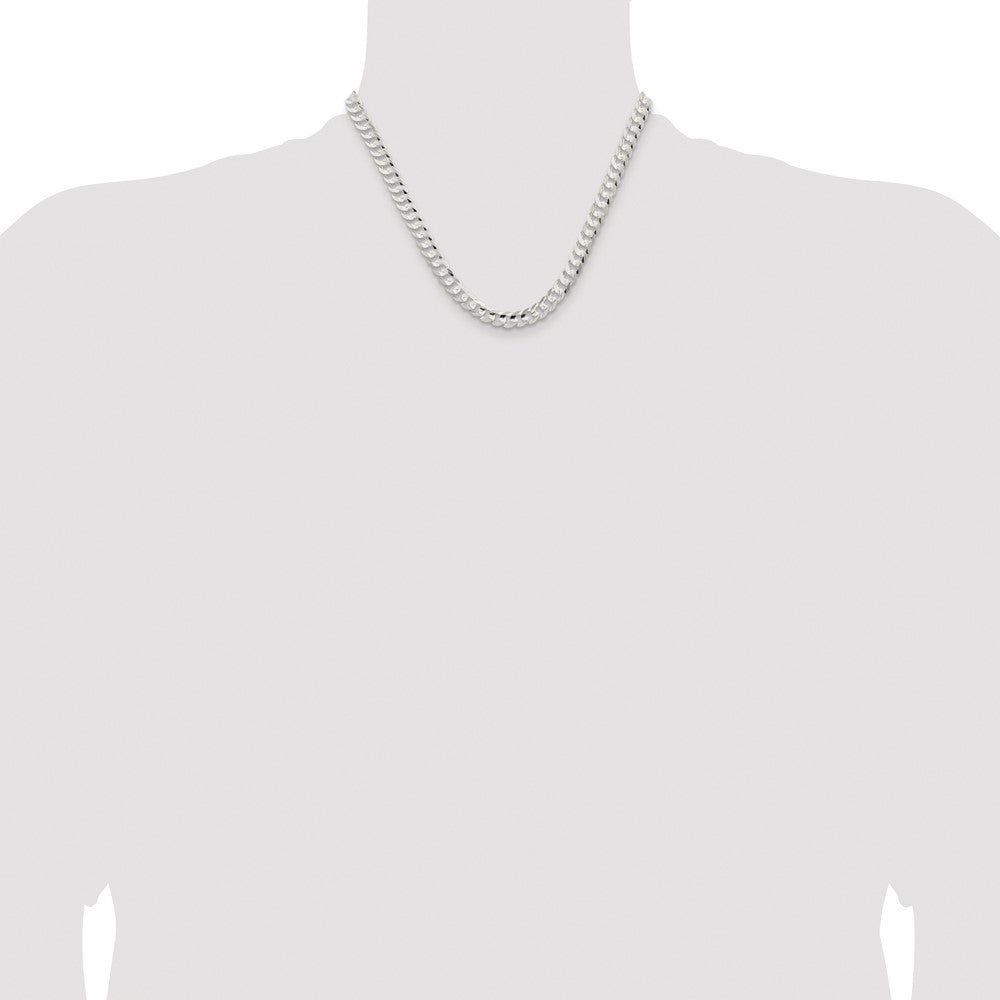 Sterling Silver Rhodium-plated 6.75mm Concave Beveled Curb Chain