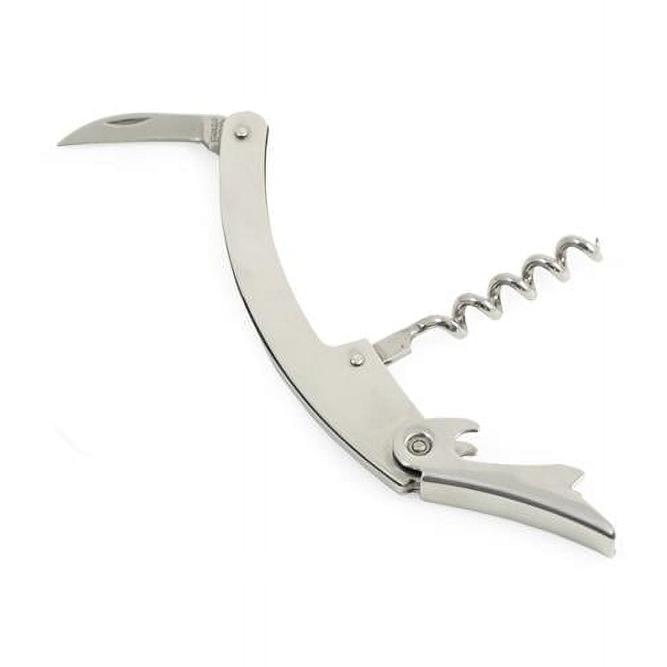 Bey-Berk International BS906 Bar Tool with Corkscrew Bottle Cap Opener & Foil Cutter, Silver - Stainless Steel