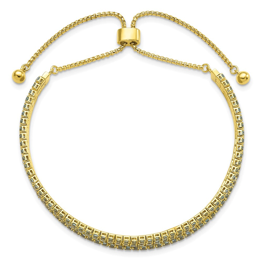 SS Gold Tone March Light Blue Triple CZ Adjustable Bracelet
