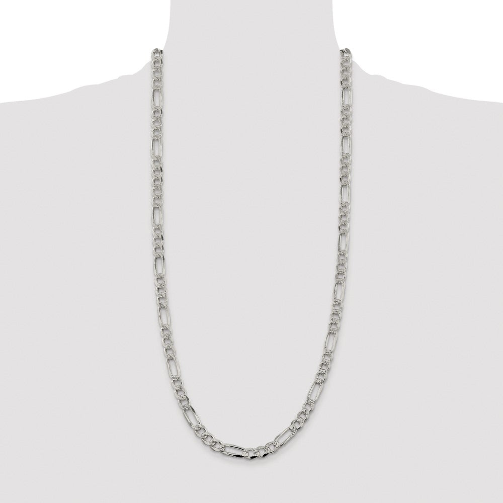 Sterling Silver Rhodium-plated 7.25mm Pav‚ Flat Figaro Chain