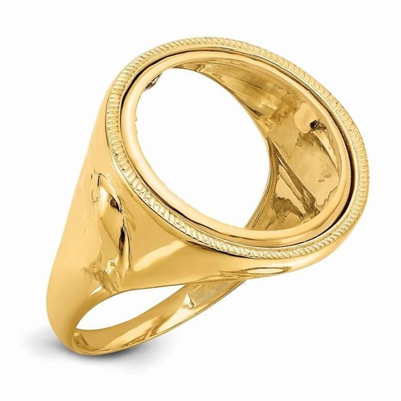 Wideband Distinguished Coin Jewelry 14k Men's Polished and Textured with Eagle Side 16.5mm Coin Bezel Ring