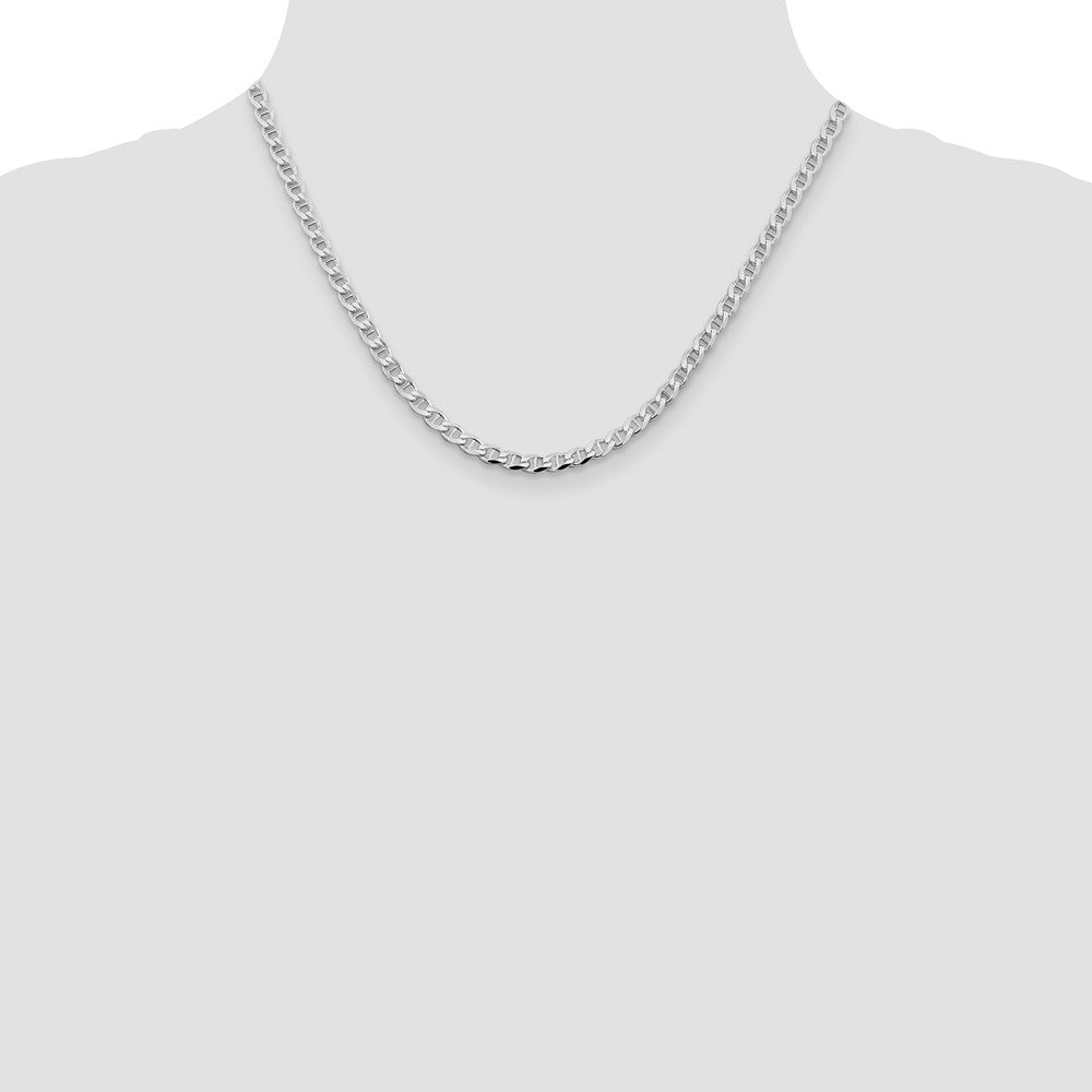 Sterling Silver Rhodium-plated 4.0mm D/C Flat Anchor Curb Chain 18 Inches