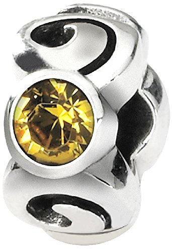 Sterling Silver Reflections Novem Yellow Preciosa Crystal Birthstone Bead