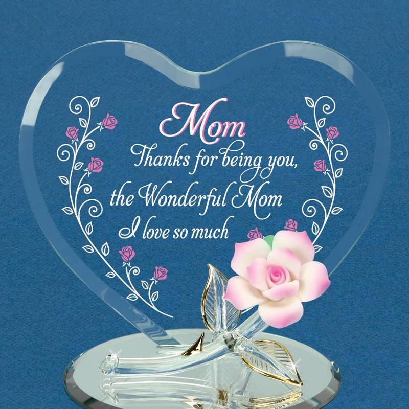 Glass Baron WONDERFUL MOM... with Pink Flower Figurine