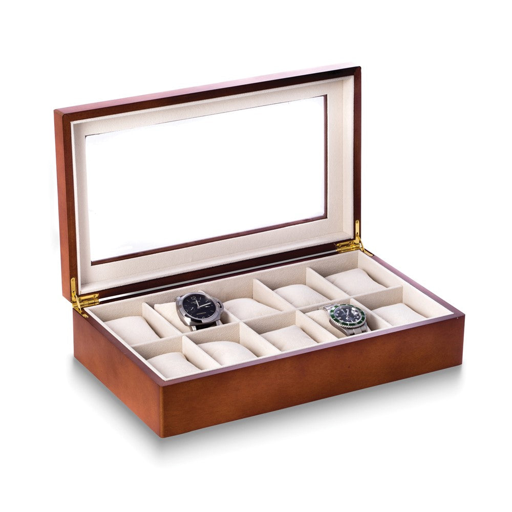 US Army Seal Brown Wooden Glass Top 10 Watch Case with Velour Lining