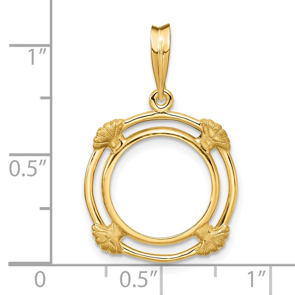 Wideband Distinguished Coin Jewelry 14k Polished with Satin Shell Spokes 14.0mm Prong Coin Bezel Pendant