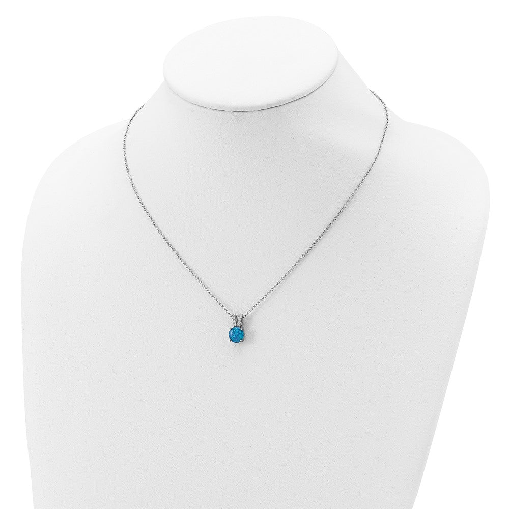 Cheryl M Sterling Silver Rhodium-plated Cabochon Lab Created Blue Opal and Brilliant-cut CZ Split Bail 18.5 Inch Necklace 18.5 Inches