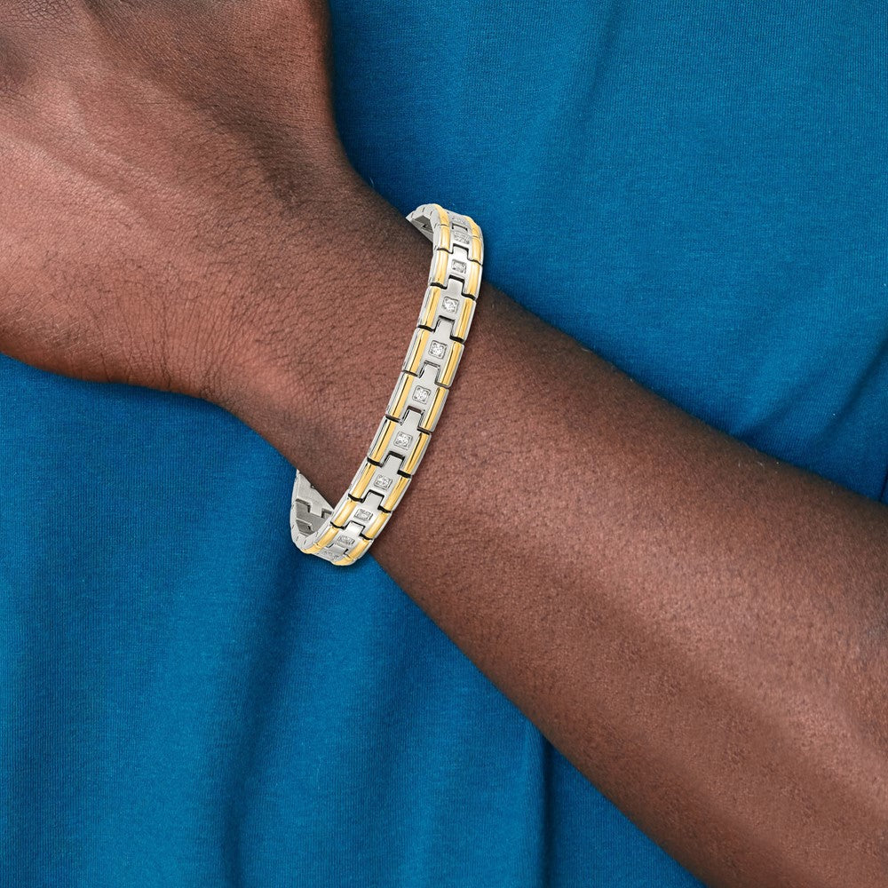 Stainless Steel Polished Yellow IP-plated with CZ 8.5in Bracelet 8.5 inches