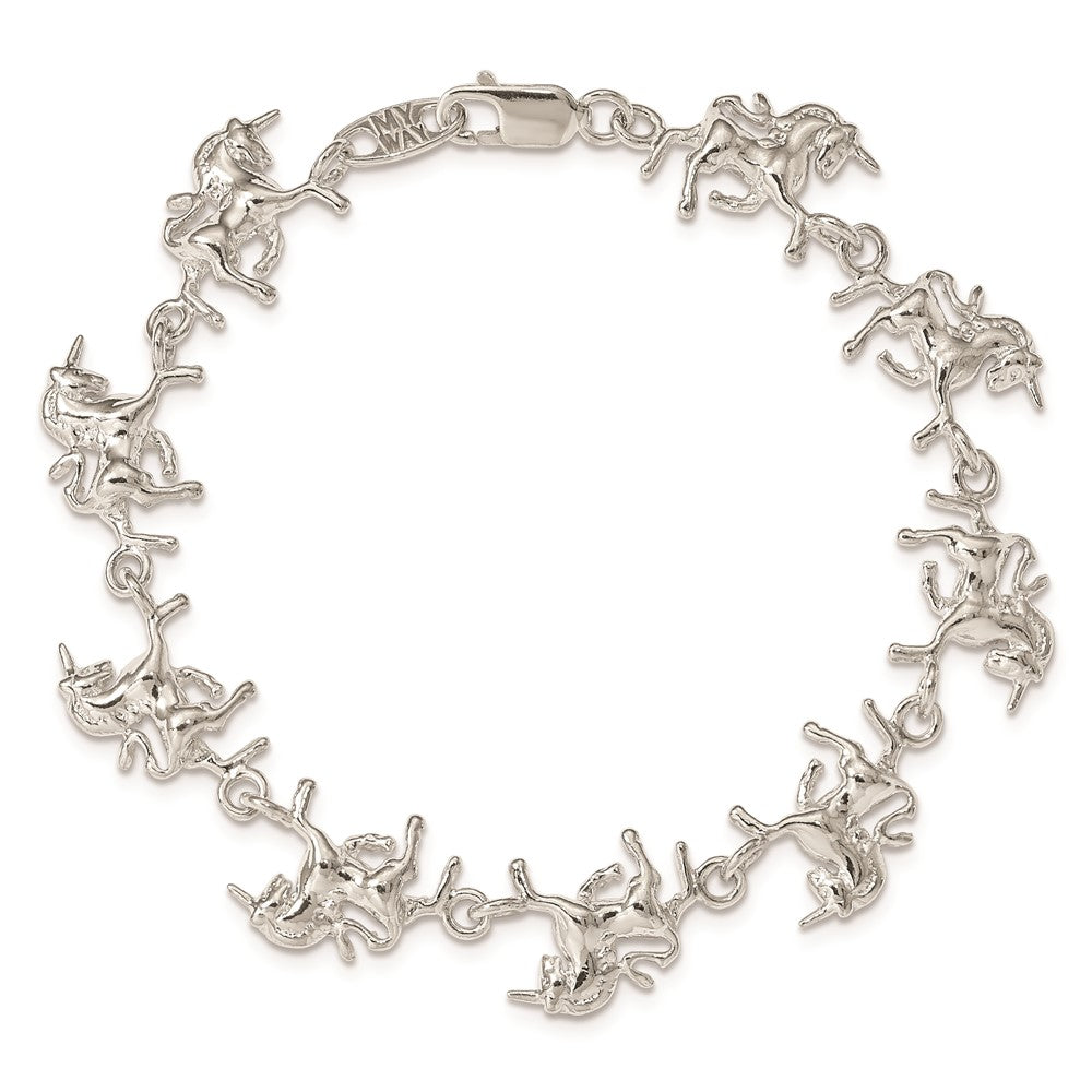 Sterling Silver Unicorns Bracelet 7 inches