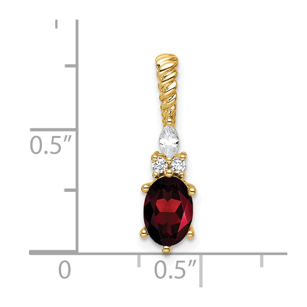 14K Polished Diamond and Garnet Twisted Chain Slide