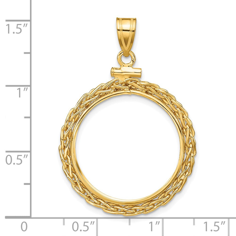 Wideband Distinguished Coin Jewelry 14k Polished Wheat Chain 22.0mm x 1.9mm Screw Top Coin Bezel Pendant
