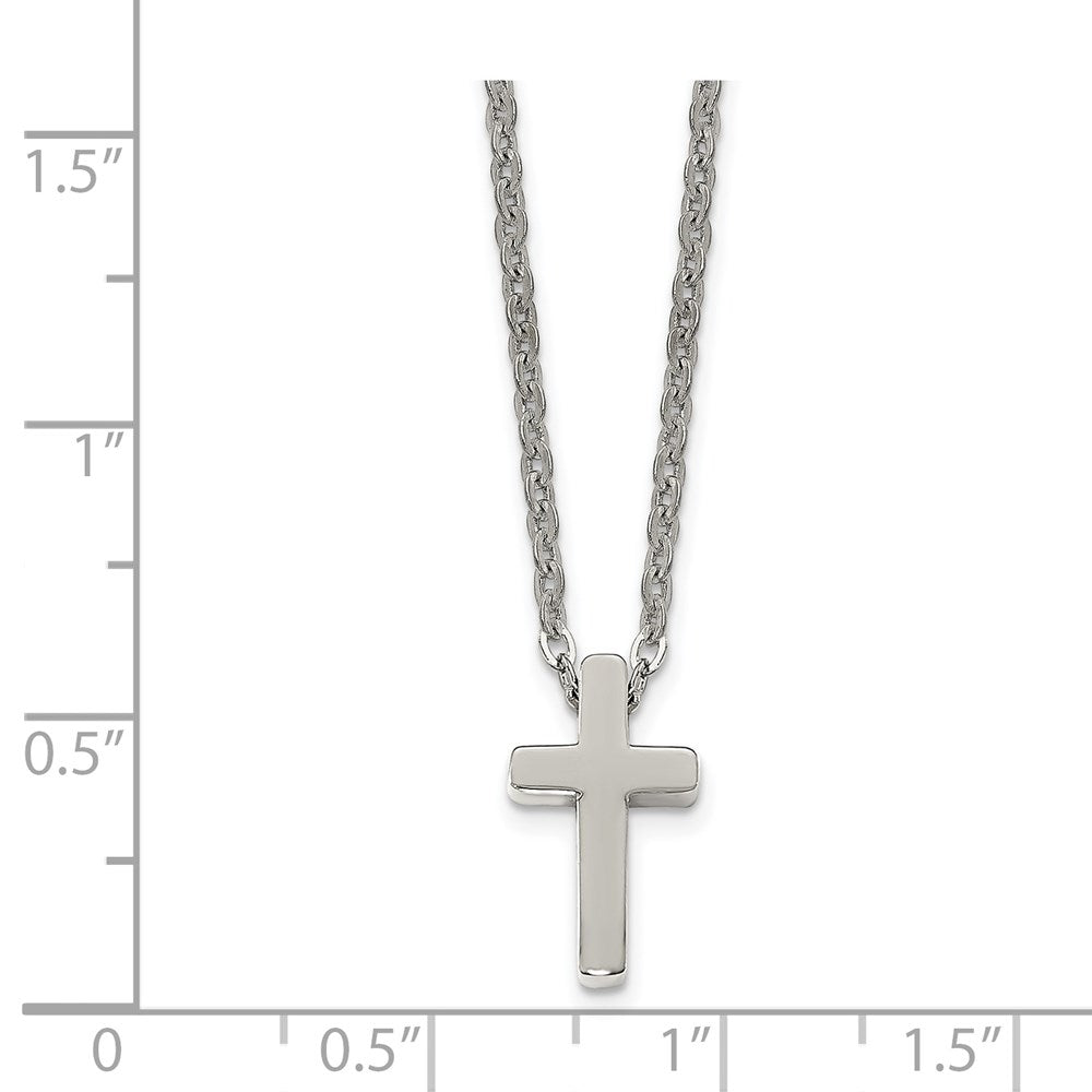 Stainless Steel Polished Cross 16in w/1in ext Necklace