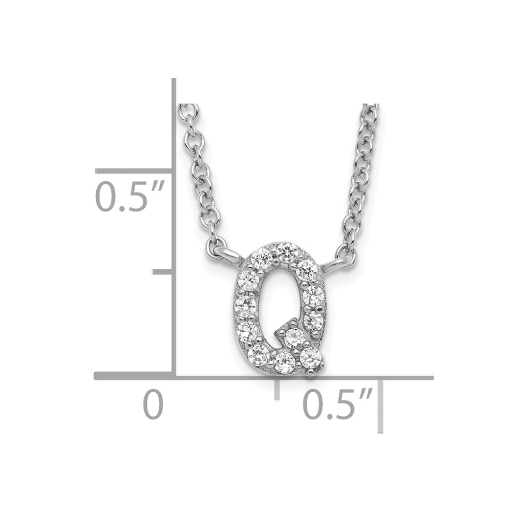 Sterling Silver Rhodium-plated CZ Initial Q 18 Inch Necklace