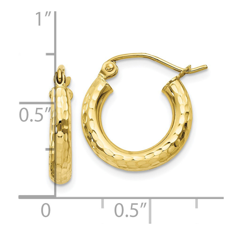 10k Diamond-cut 3mm Round Hoop Earrings