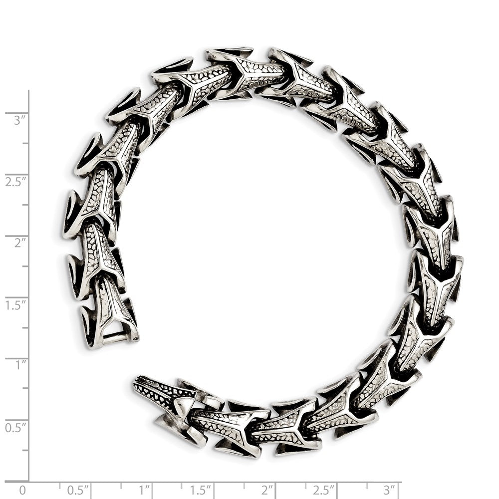 Stainless Steel Antiqued and Polished 8.5in Bracelet 8.5 inches
