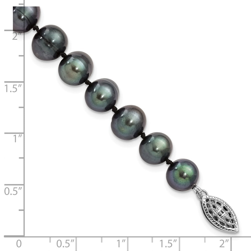 Sterling Silver Rhodium-plated 8-9mm Black Near-Round Freshwater Cultured Pearl 7.25 inch Bracelet 7.25 inches