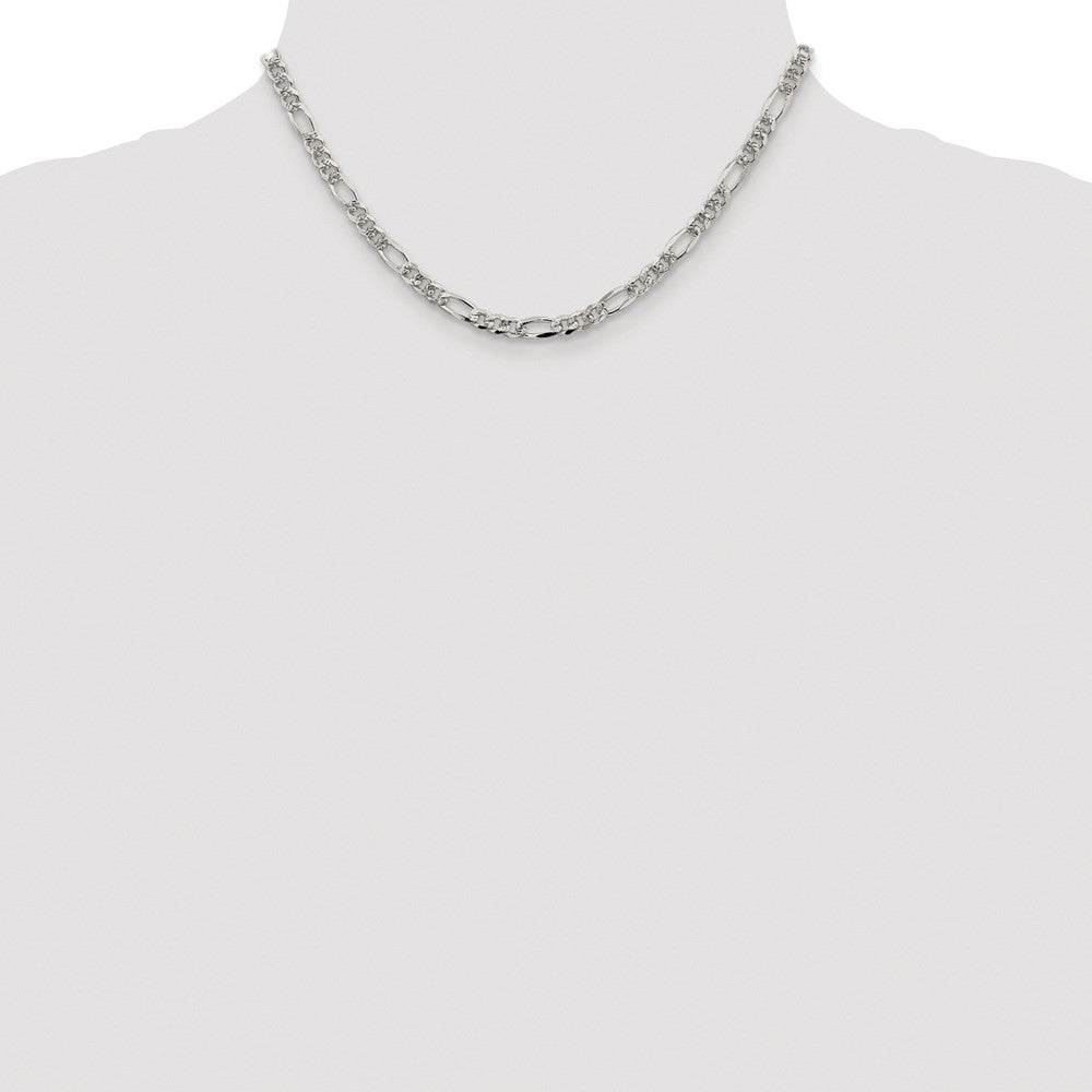 Sterling Silver Rhodium-plated 4.3mm Pav‚ Flat Figaro Chain