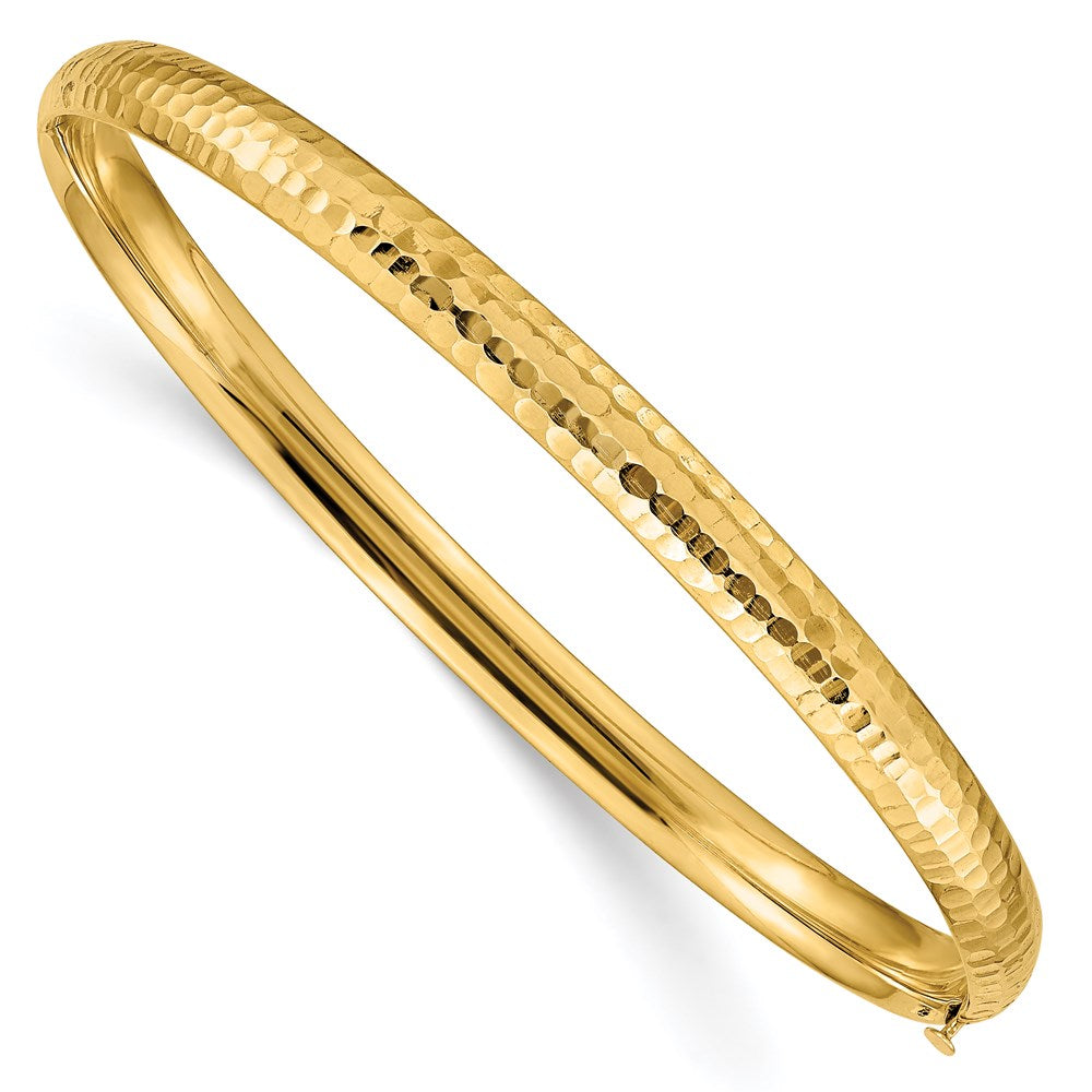 14k 3/16 Fancy Hammered Hinged Bangle Bracelet 7 inches