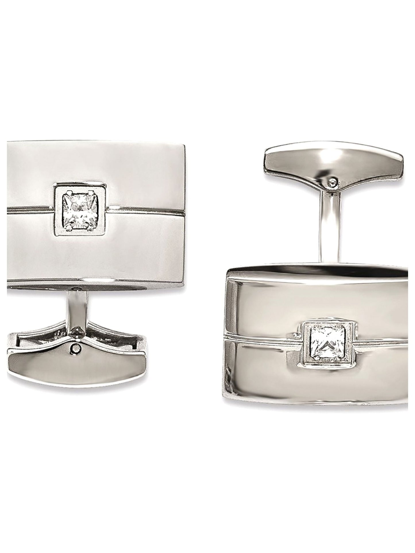 Stainless Steel Polished CZ Cuff Links