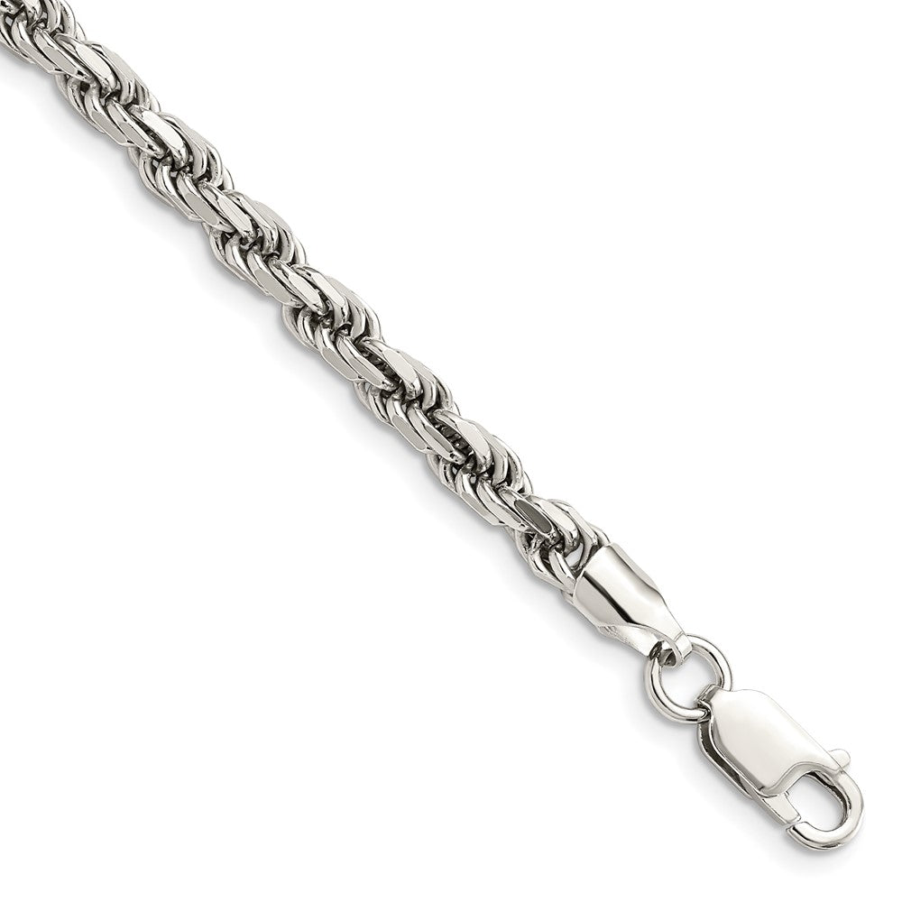 Sterling Silver Rhodium-plated 4.6mm Diamond-cut Rope Chain 7 inches